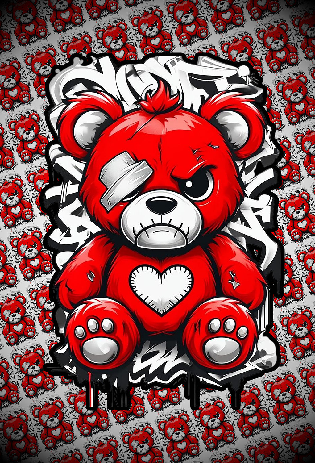Red Graffiti Bear Sticker pack