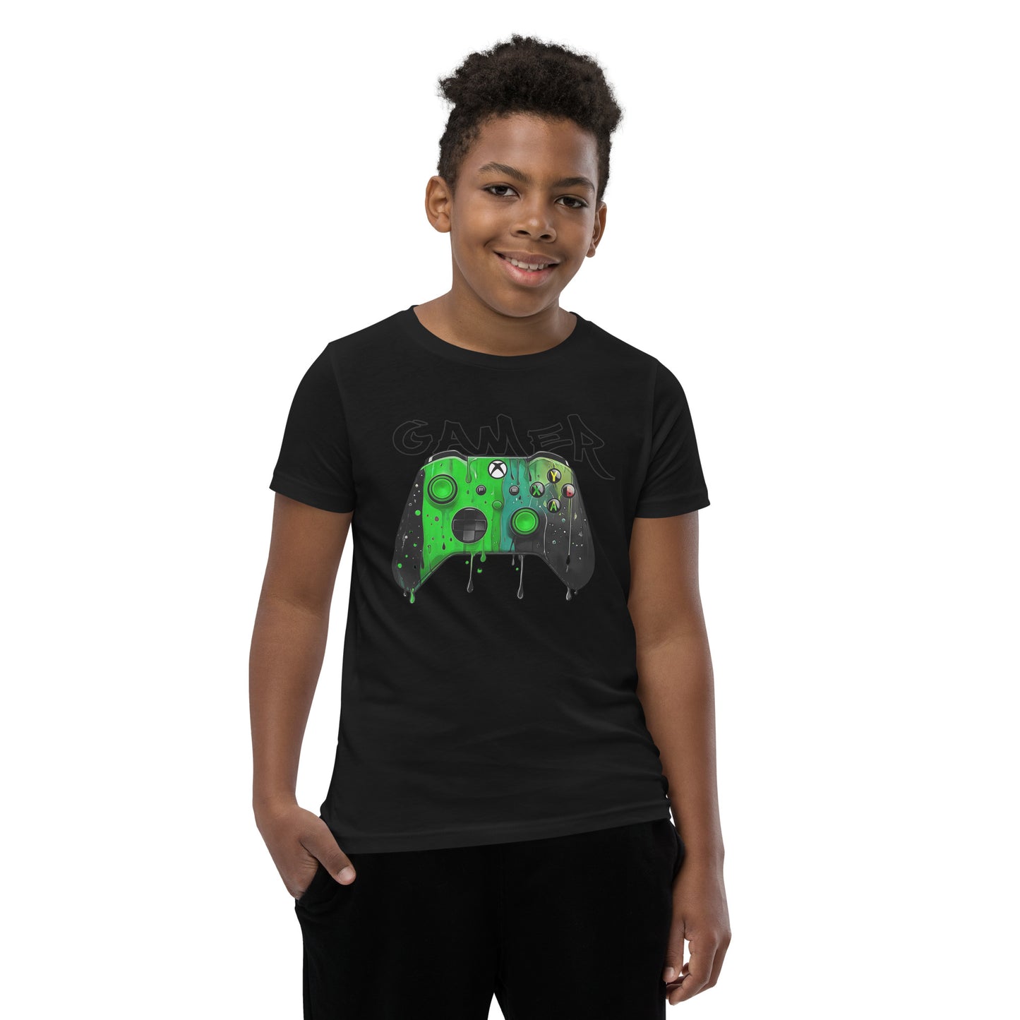 Gamer Green and Black Youth Unisex T-Shirt