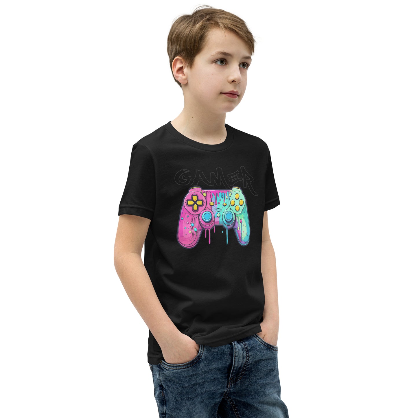 Gamer Pink and Teal Youth Unisex T-Shirt