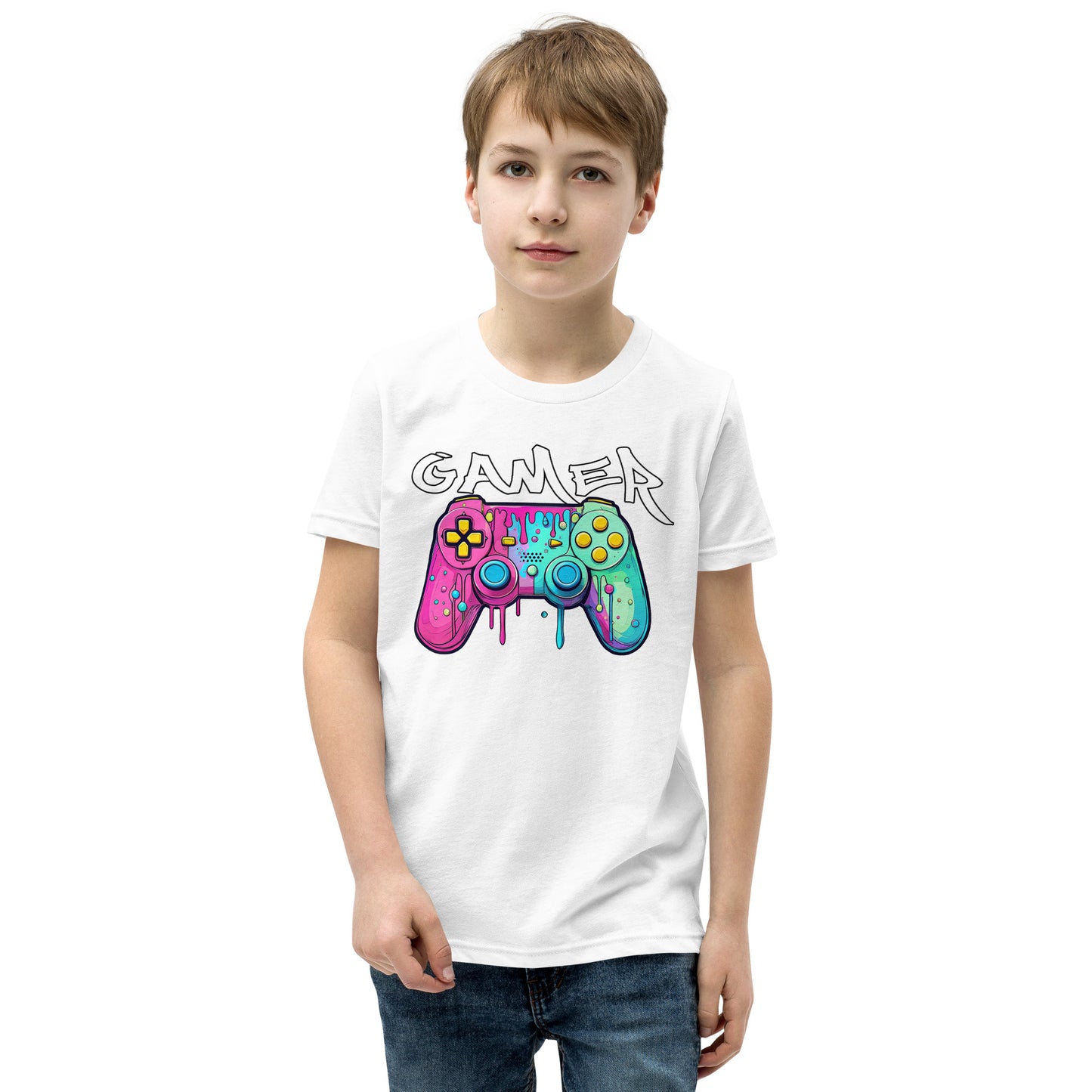 Gamer Pink and Teal Youth Unisex T-Shirt