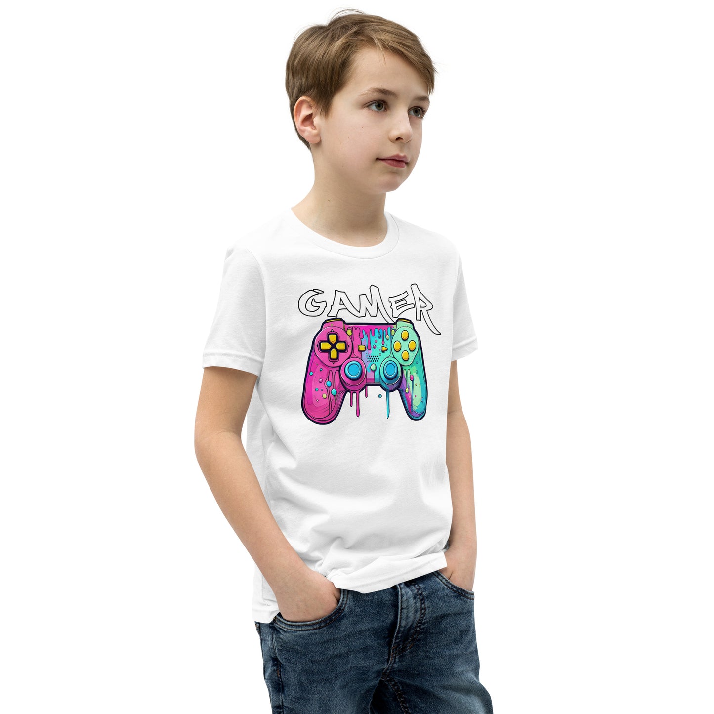 Gamer Pink and Teal Youth Unisex T-Shirt