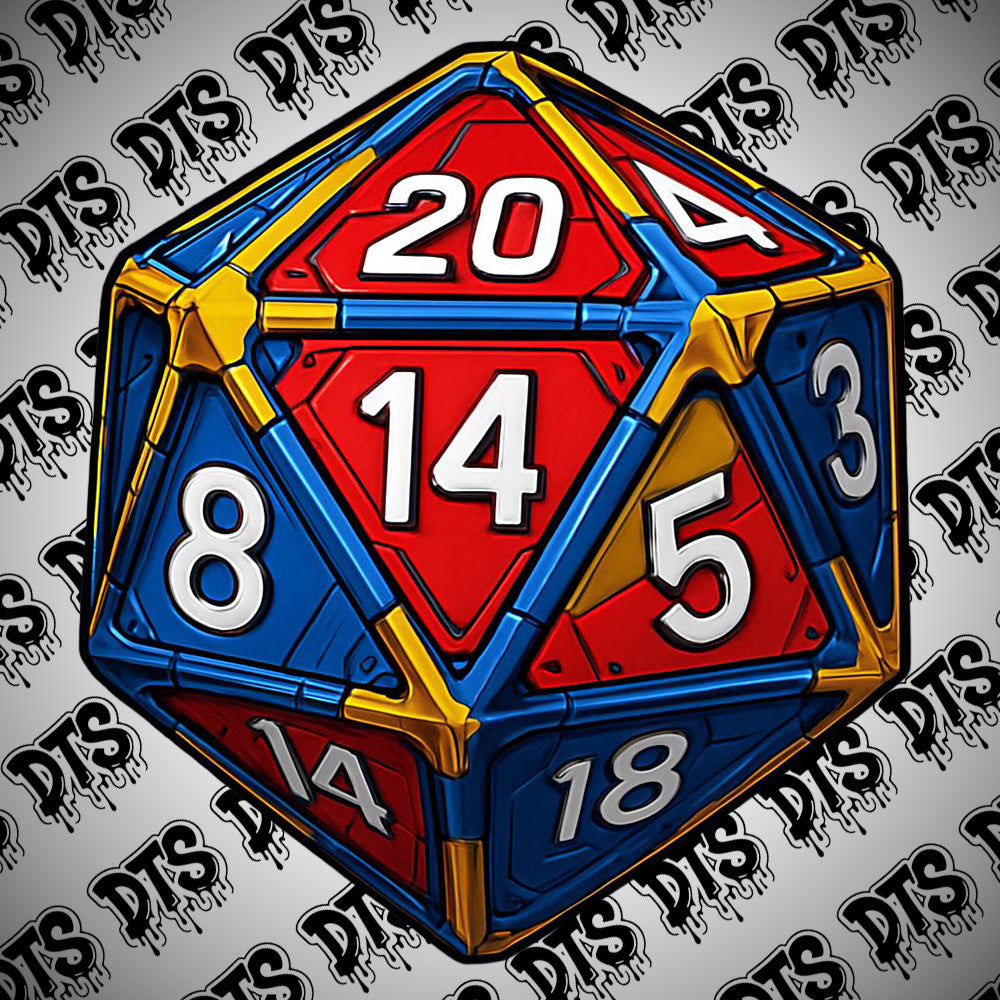 D20 Die Red, yellow, and Blue sticker pack