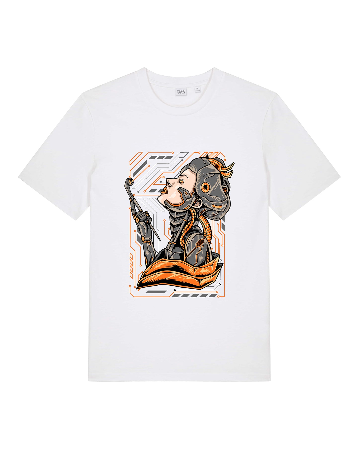 Geisha Mech Graphic T-Shirt – Anime Cyberpunk Streetwear - White Shirt