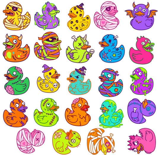 Zombie rubber duck sticker pack with vibrant colors.